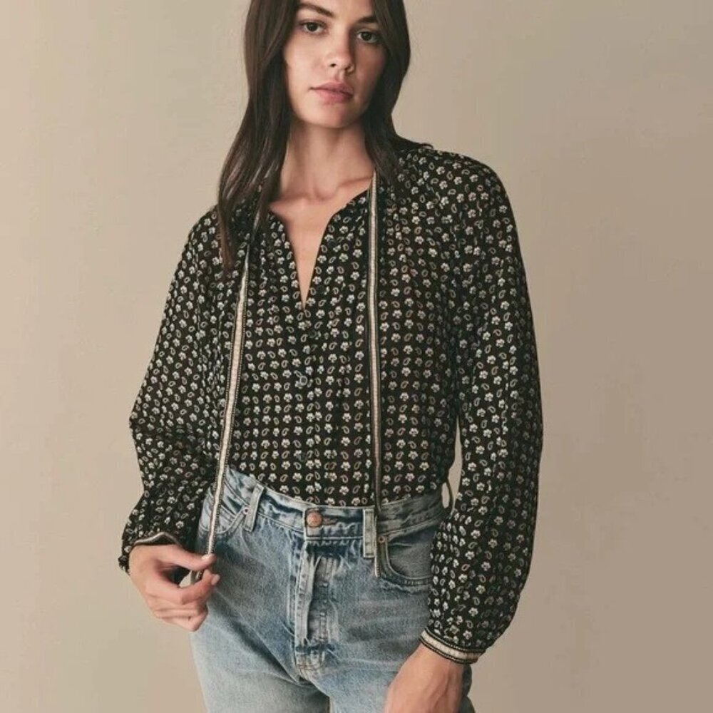 Doen Amina Top in Noir Countryside Paisley size S NWT